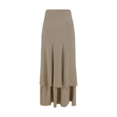 Quira Beige Silk Long Skirt